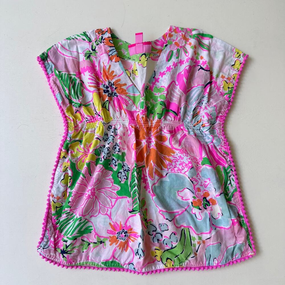 Lilly Pulitzer Target Girls 4T Nosie Posey Floral Swim Cover Up Pom Pom Tunic